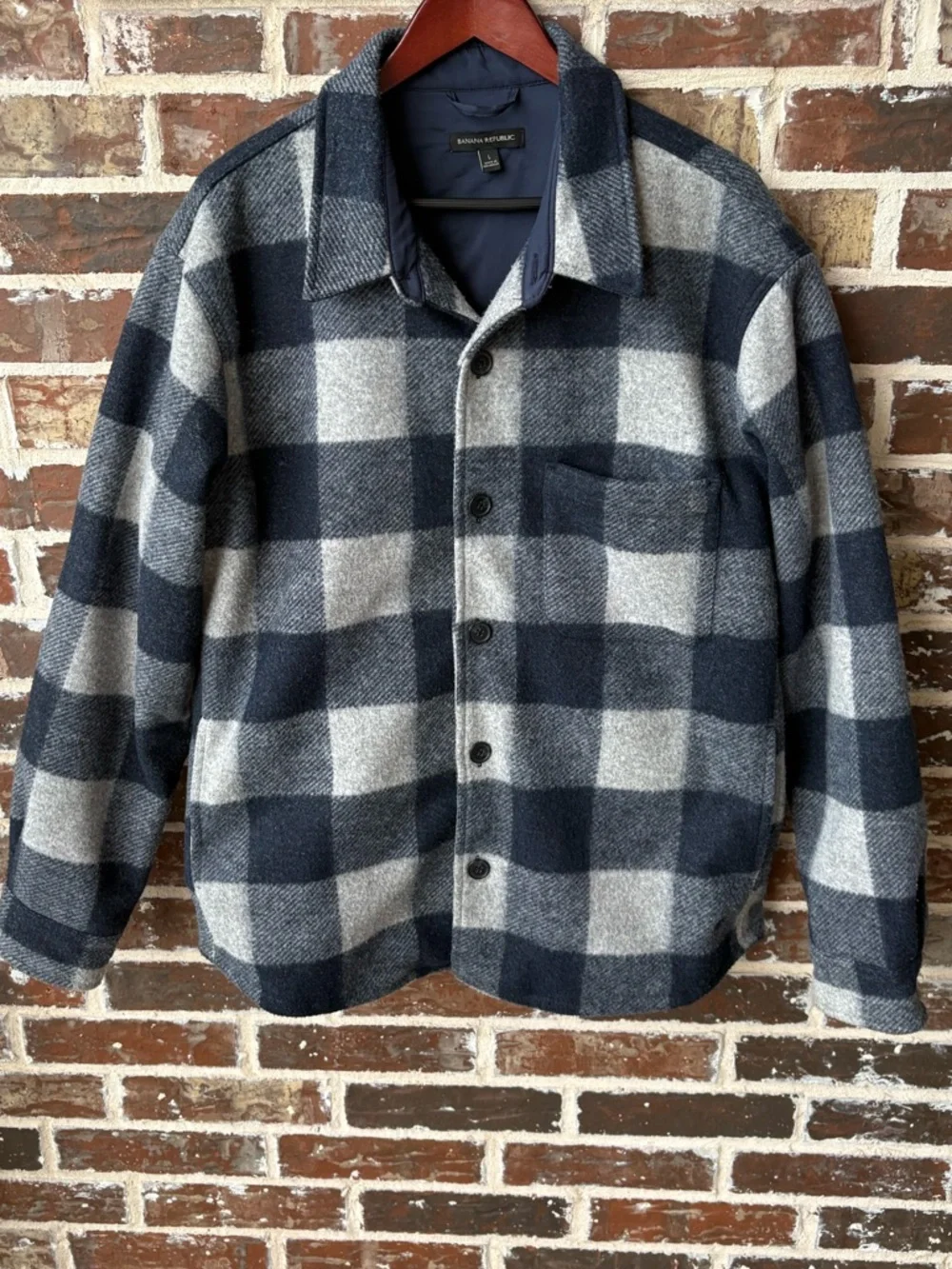 Banana Republic Navy Gray Plaid Heritage Shirt Jacket Shacket Size Large